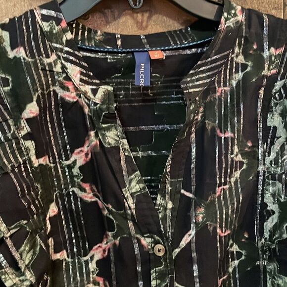 Anthropologie Pilcro Black Motif Sleeveless Ruffle Blouse - Picture 8 of 9